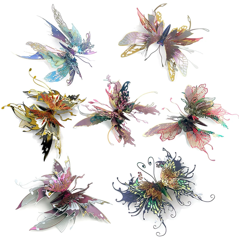 Puzzle 3D en métal papillon coloré, bricolage, Animal exquis, modèle d'assemblage d'insecte papillon, Kits de découpe Laser, jouets