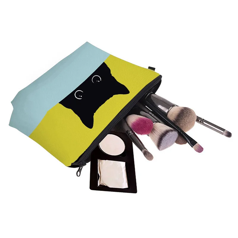 Schattige Zwarte Kat Katten Voetafdrukken Cosmetische Tas Hoesjes Make-Up Tas Dierenpatroon Vrouwen Combinatie Cadeau Organizer Tas Reisschool