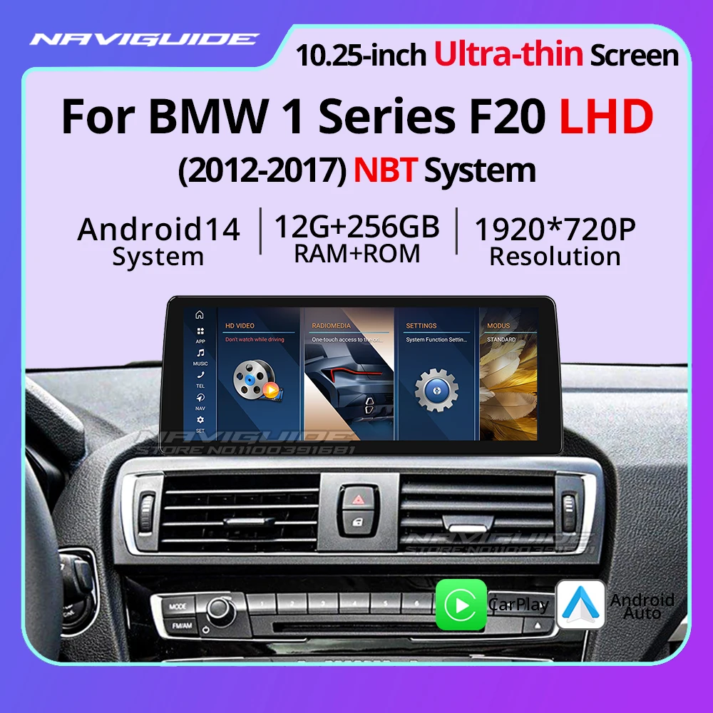 

NAVIGUIDE 10.25" Android14 Ultra thin Screen For BMW 1 Series F20 NBT System Wireless CarPlay Android Auto Smart Car Navigation