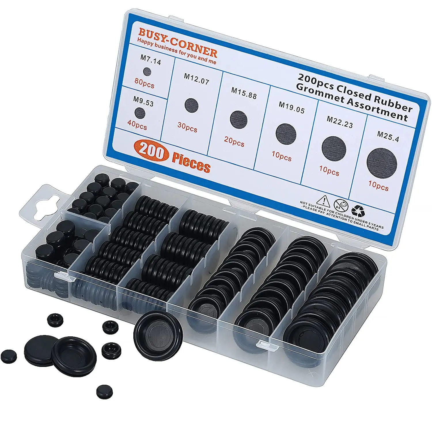 200PCS Closed Rubber Grommet Kit