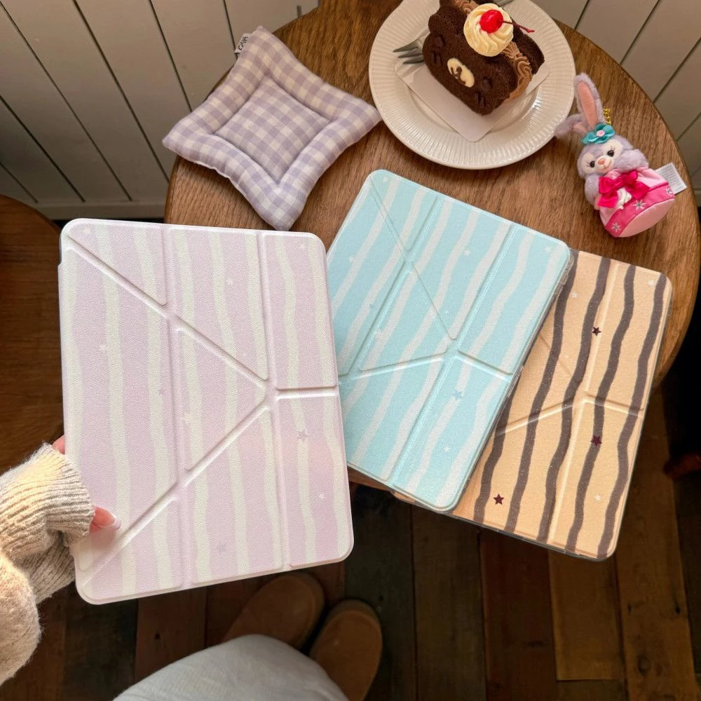 Cute Striped Star Y2K Tablet Case For iPad Pro 11 12.9 13 A16 M2 M4 M3 M5 Shell 8.3 9.7 5/6/7/8/9/10/11th Mini Air 3 4 5 6 Cover