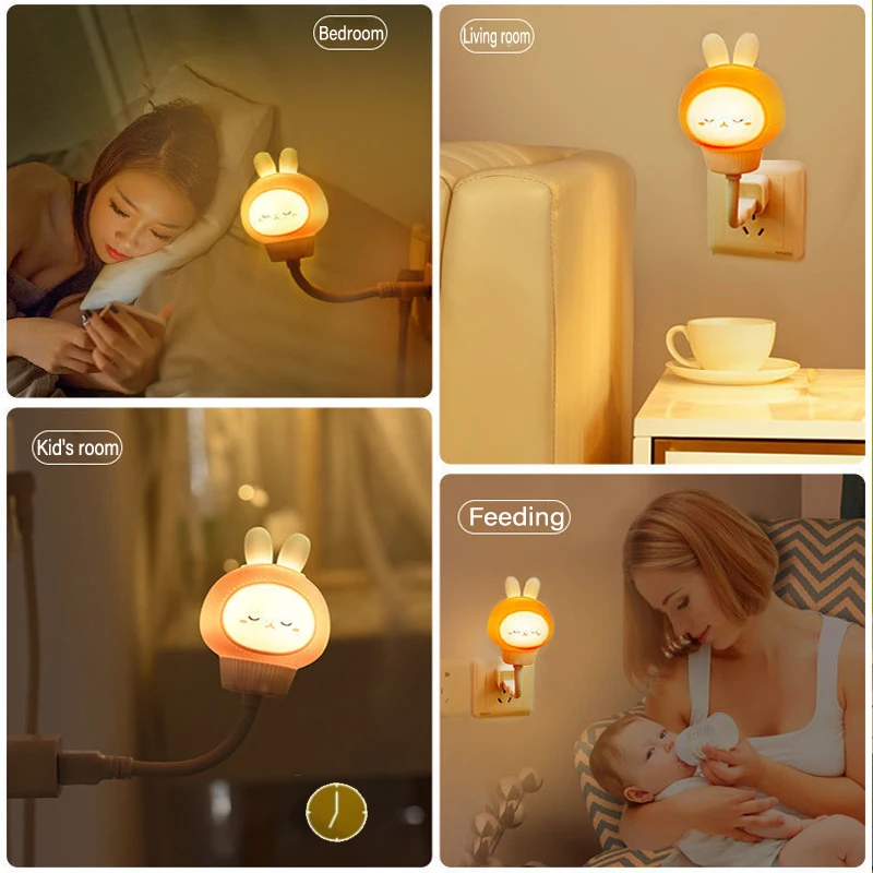 New USB Night Light 3 Mode Smart Remote Control Light Cartoon LED Night Lamp Bear Rabbit for Bedroom Decor Bedside Lamp