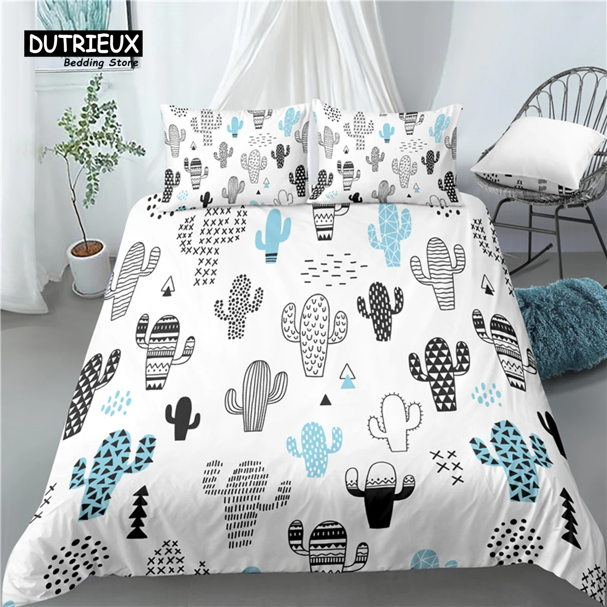 Home Living Luxury 3D Cactus Print 2/3Pcs Soft Duvet Cover and PillowCase Kids Bedding Sets Queen and King EU/US/AU Size