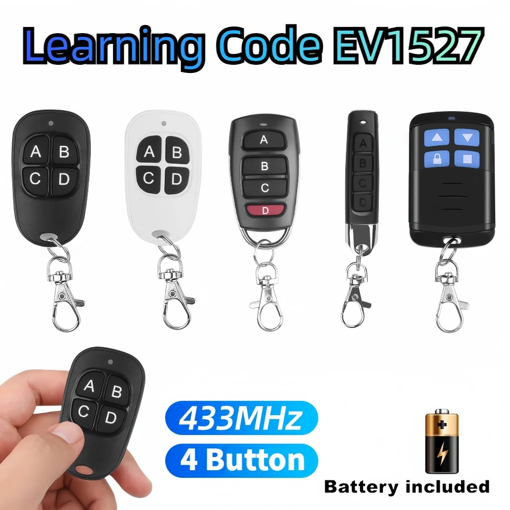 433MHz RF Smart Remote Control Learning Code 4 Keys EV1527 Wireless Home Transmitter for Gate Garage Door Alarm Receiver