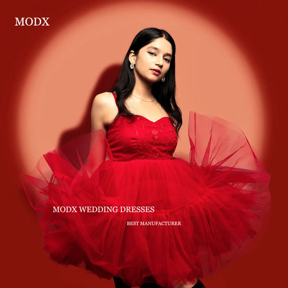 MODX Red Short Prom Party Dress Spaghetti Straps Tulle Birthday Formal Evening Gowns Cocktail Dress Lady Plus Size