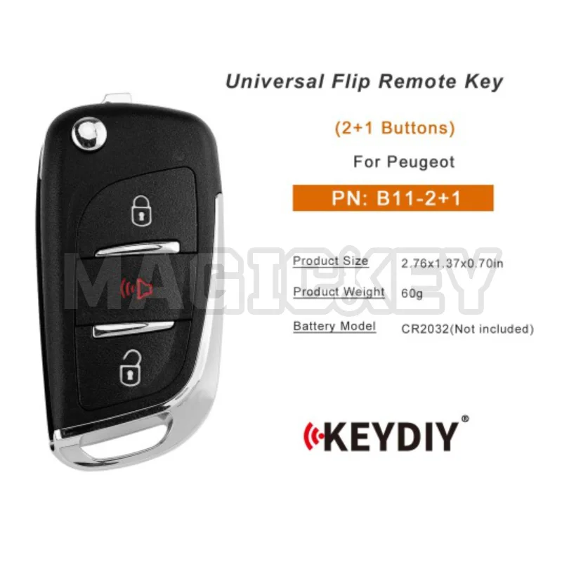 KEYDIY KD B11-2+1 Universal Flip Remote Key 2+1 Buttons for Peugeot Type