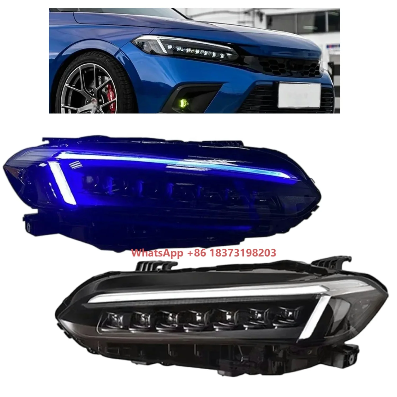 

Civic 11-го поколения 2022-2023, обновленная светодиодная фара DRL, модифицированная передняя фара, динамический указатель поворота, автозапчасти для Honda