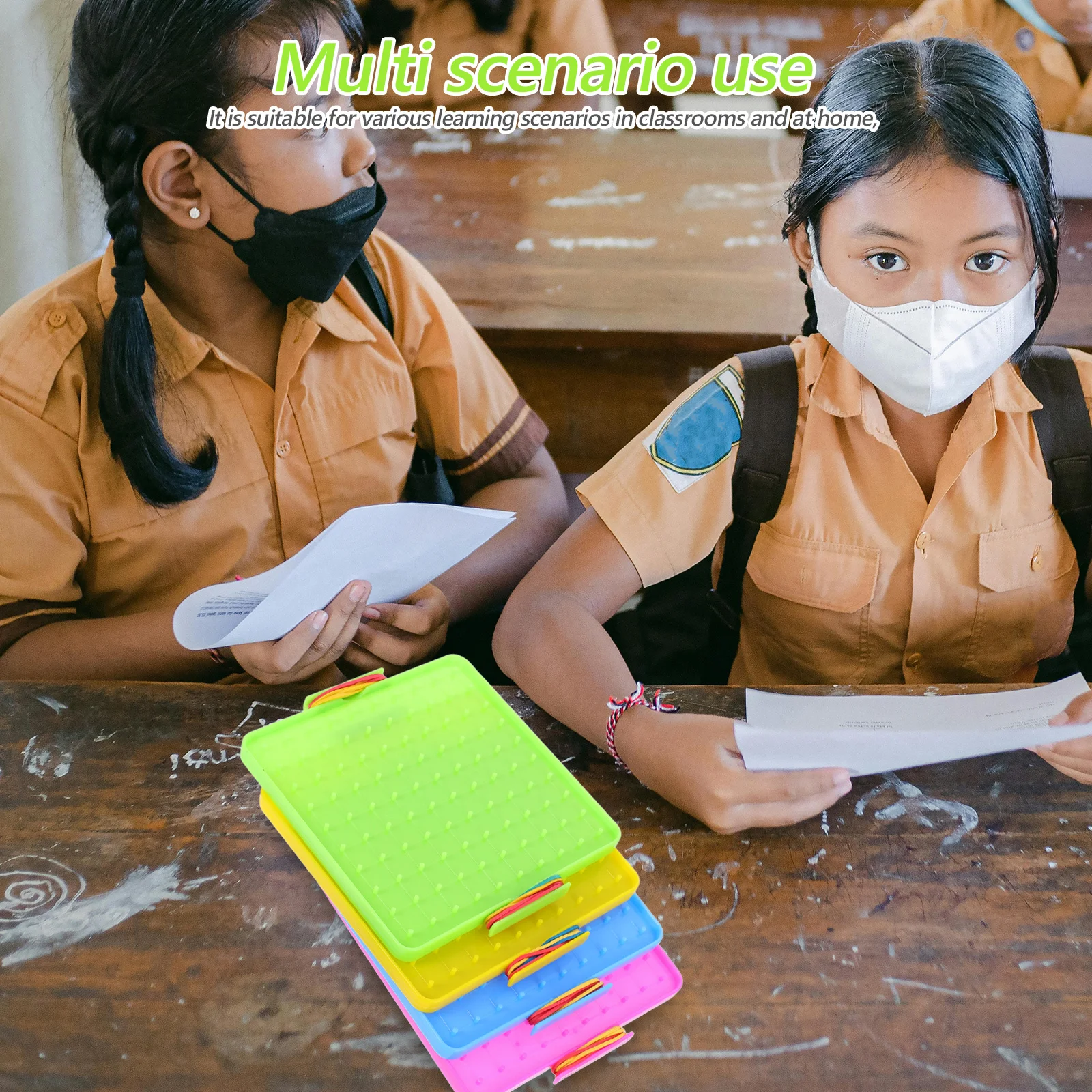 4 Sets Mathematics Teaching Nail Board Brain Teaser Toy Kids Learning Tools Double Sided Stem Geoboard Array Block Geometry