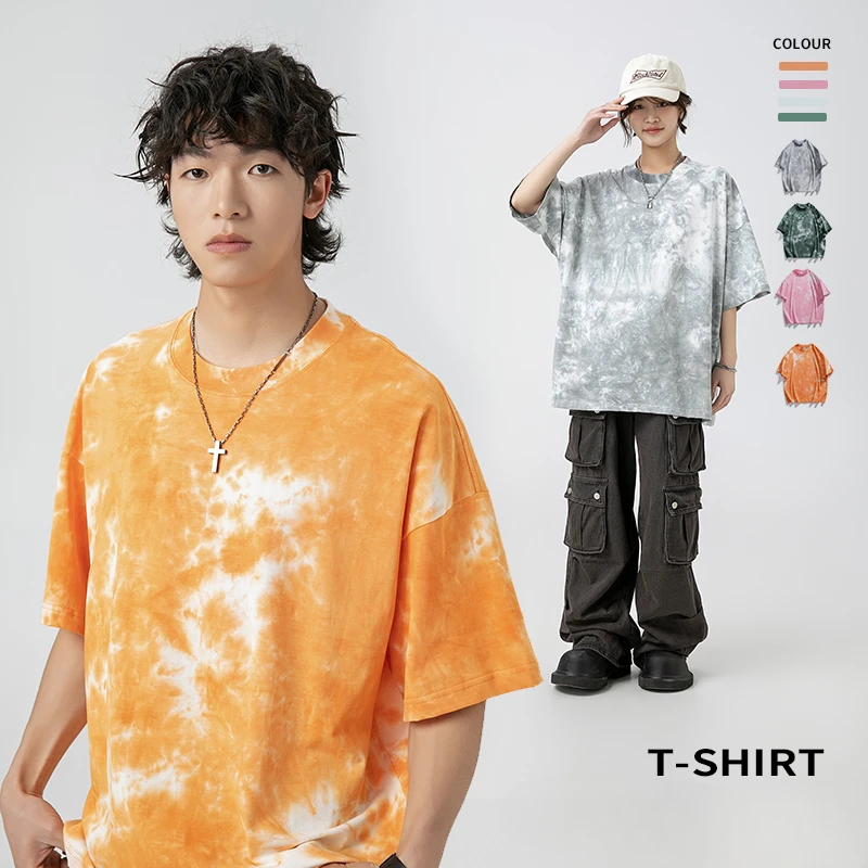 Y2k  Street  T-shirt   Manual Tie-dye Process Printed Short-sleeved Men Woman Hip-hop Casual Oversized Loose Top