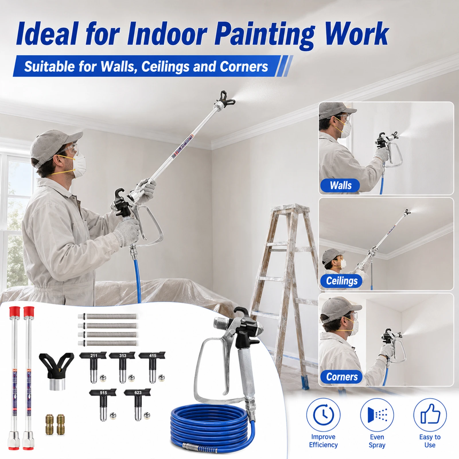 

Complete Airless Paint Sprayer Accessory Set Including Spray Tips, Extension Wands and 50ft Hose for Home Renovation Projects