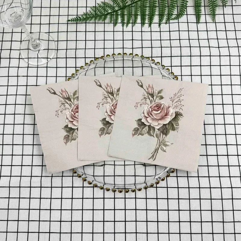 10/20pcs 33*33cm 2-Ply Colourful Floral Napkins Grey Bottom Large Roses Printed Paper Placemats Party Decoration Paper Napkins