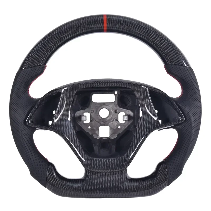Carbon Fiber Steering Wheel for Corvette C7 2014-2018, D-Shape Flat Bottom Nappa Perforated Leather Grip with Trim