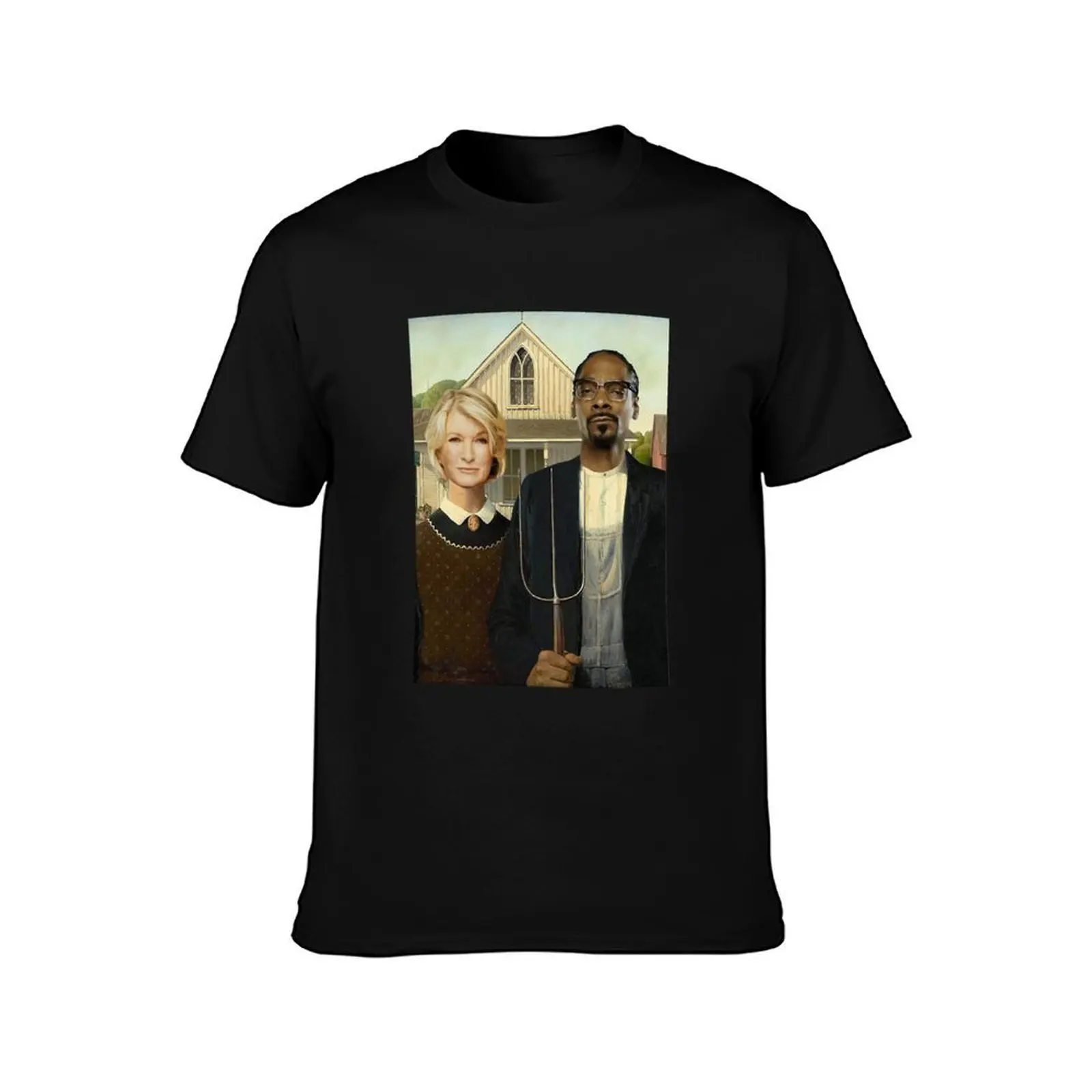 Snoop Martha American Gothic T-Shirt, Summer Casual Cotton Tee, Oversized Streetwear Tops, Vintage Graphic Print, 100% Cotton