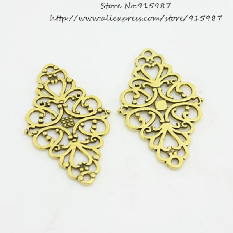 Sweet Bell 30pcs/Lot Alloy Metal Hollow Filigree Flower Charm Jewelry Connectors 24*41mm Vintage Filigree Jewelry Findings