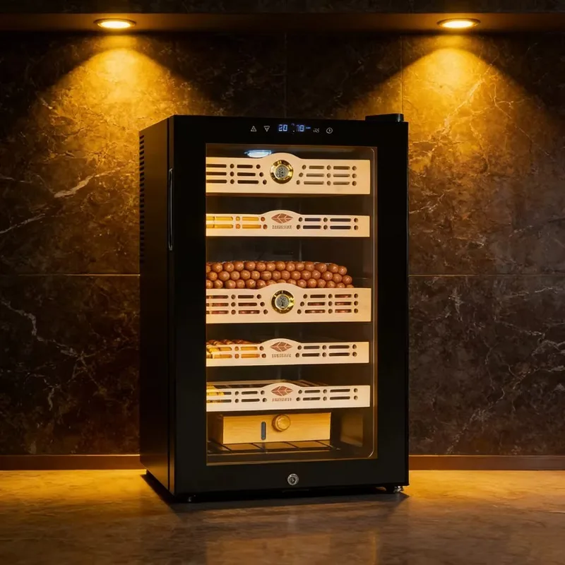 Wholesale Humidor Cooling Big Capacity Electronic Control Imported Cedar Wood Constant Humidity Cigar Refrigeration Cabinet