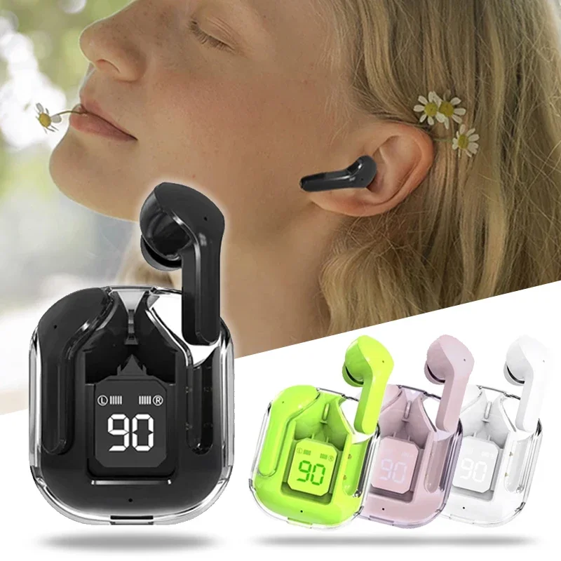 

Wireless Headphones LED Power Digital Display Stereo Sound Bluetooth-compatible 5.3 Transparent Earphones Sports Headphones