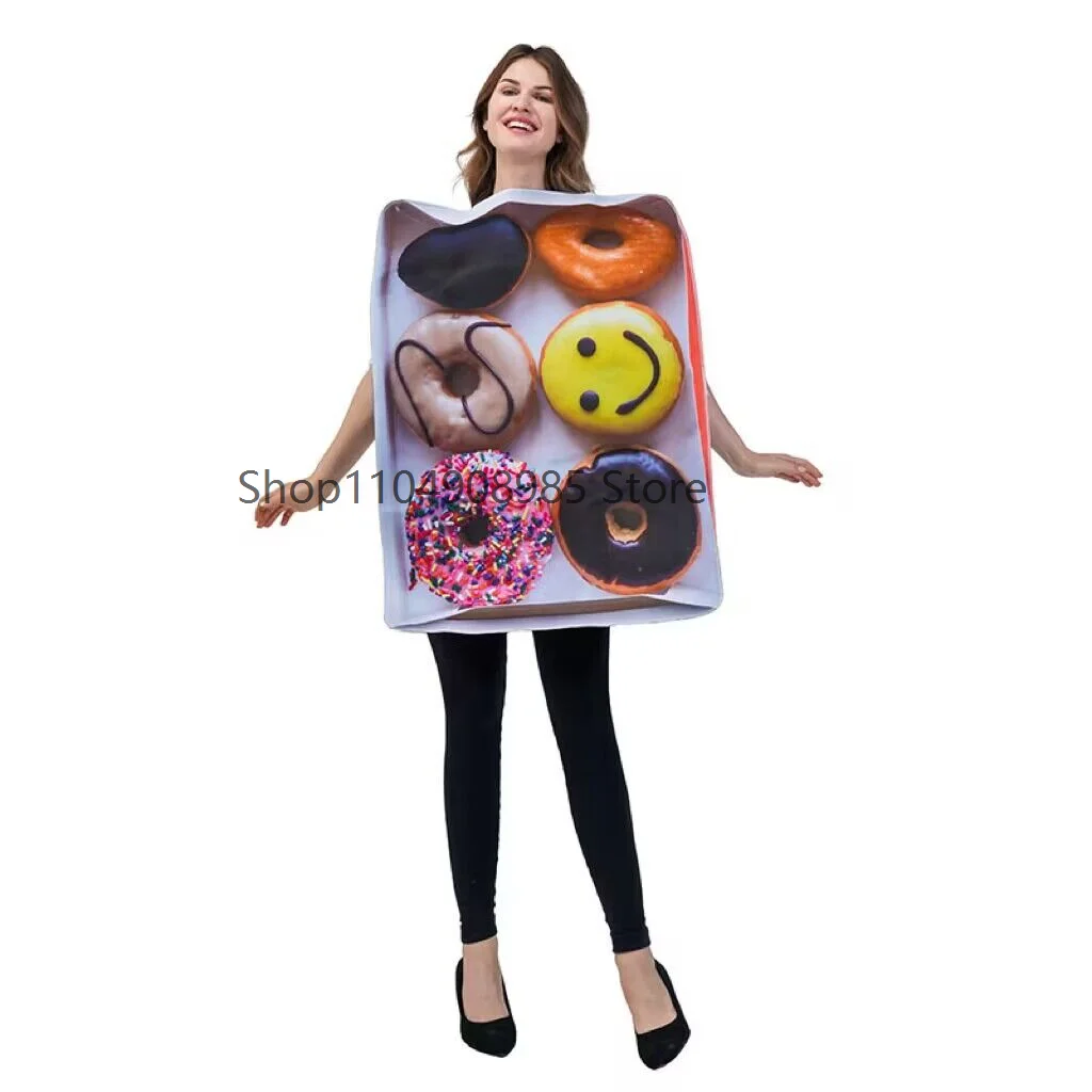

Cute Boy Girl Kids Doughnut Box Halloween Fancy Dress Up Adult Women Family Box of Donuts Costume