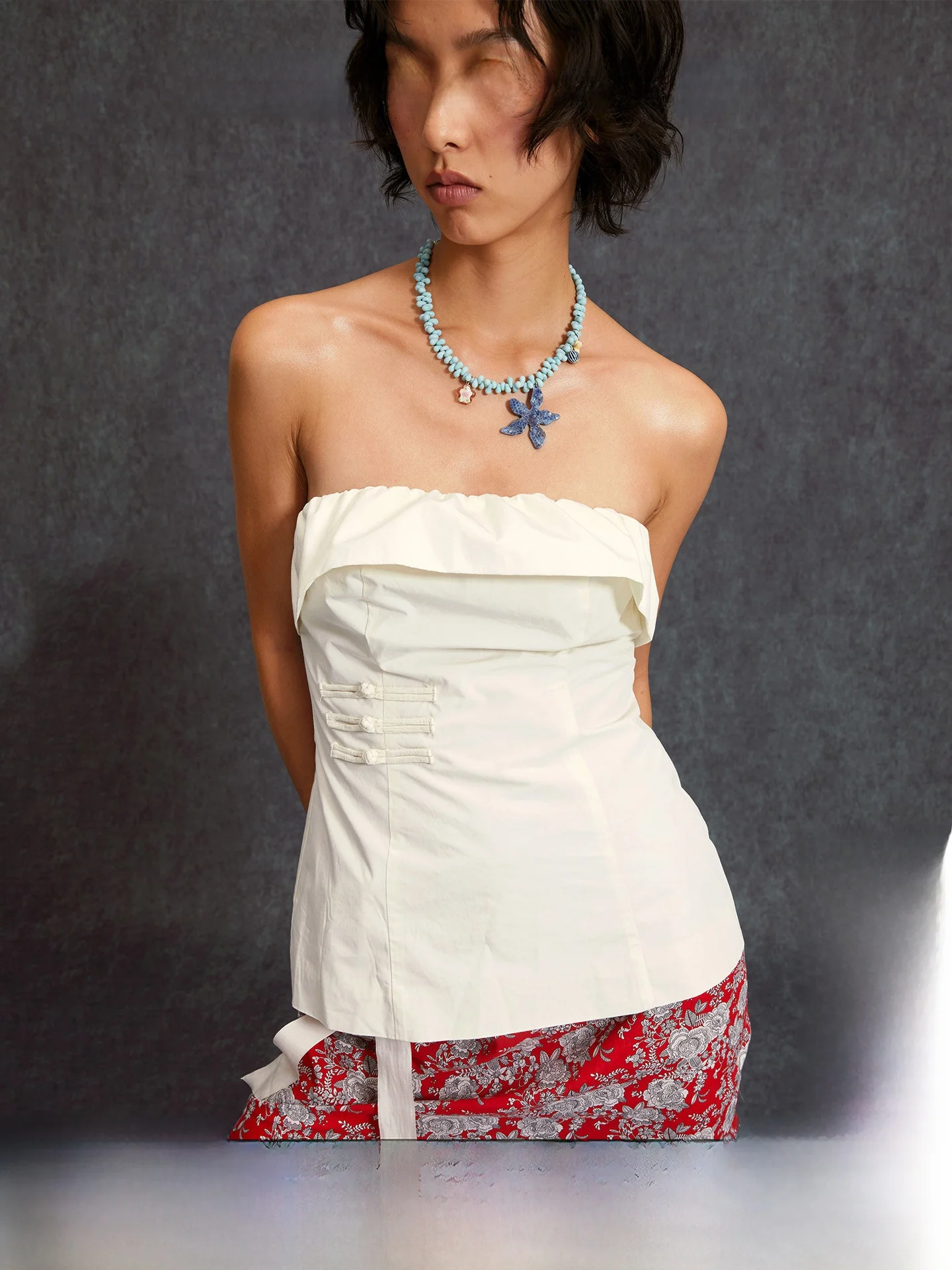 

Cheap Art Label Women's Printed Wrap Top Spring 2025 Sle Chinese Cotton Rope Knot Bottle ape Original Design Slim Fit