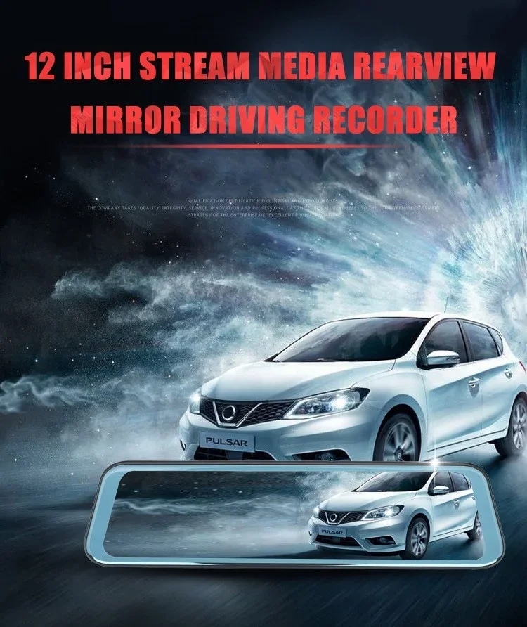 12 Inch Full Screen Stream Media 2K 4K Reversing Image GPS Camera Recorder 3 Cameras WiFi Rearview Mirror Car Dashcam Dvr