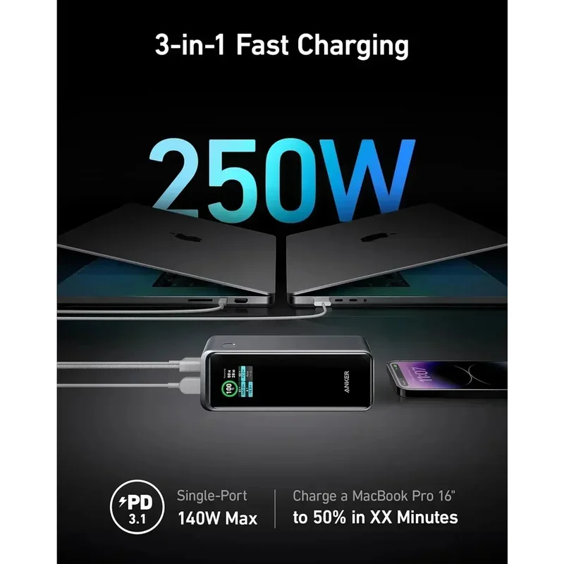 

(Sea shipping) For Prime Power Bank 27650mAh 3-Port 250W Portable Charger (99.54Wh) Smart App Compatible with MacBook