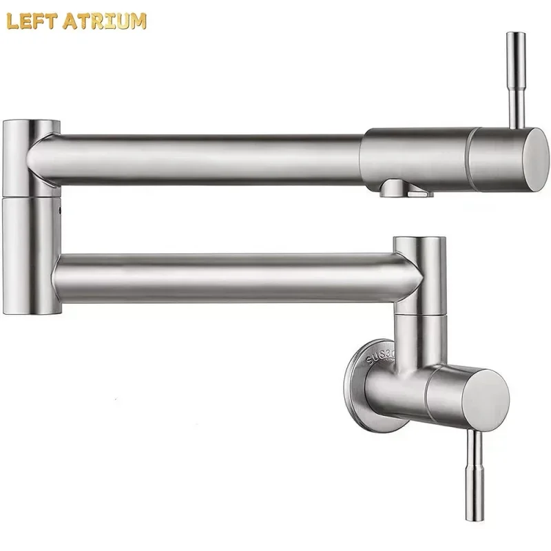 Nickel Pot Filler Tap Wall Mounted Foldable Kitchen Faucet Single Cold Black Sink Tap Rotating Folding Spout Brushed Gold