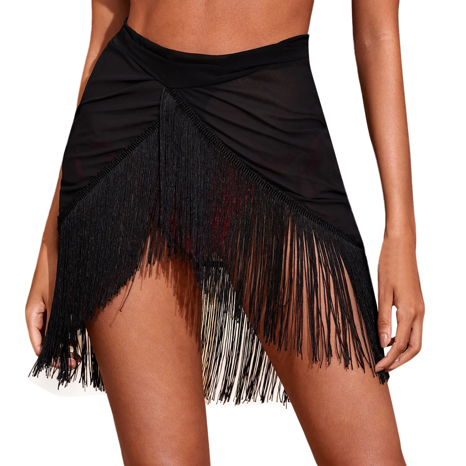 Tassel Swimsuit Cover Up Trim Sheer Beachwear Cover-ups Black White Beach Cover Ups For Women Summer Beach Skirt