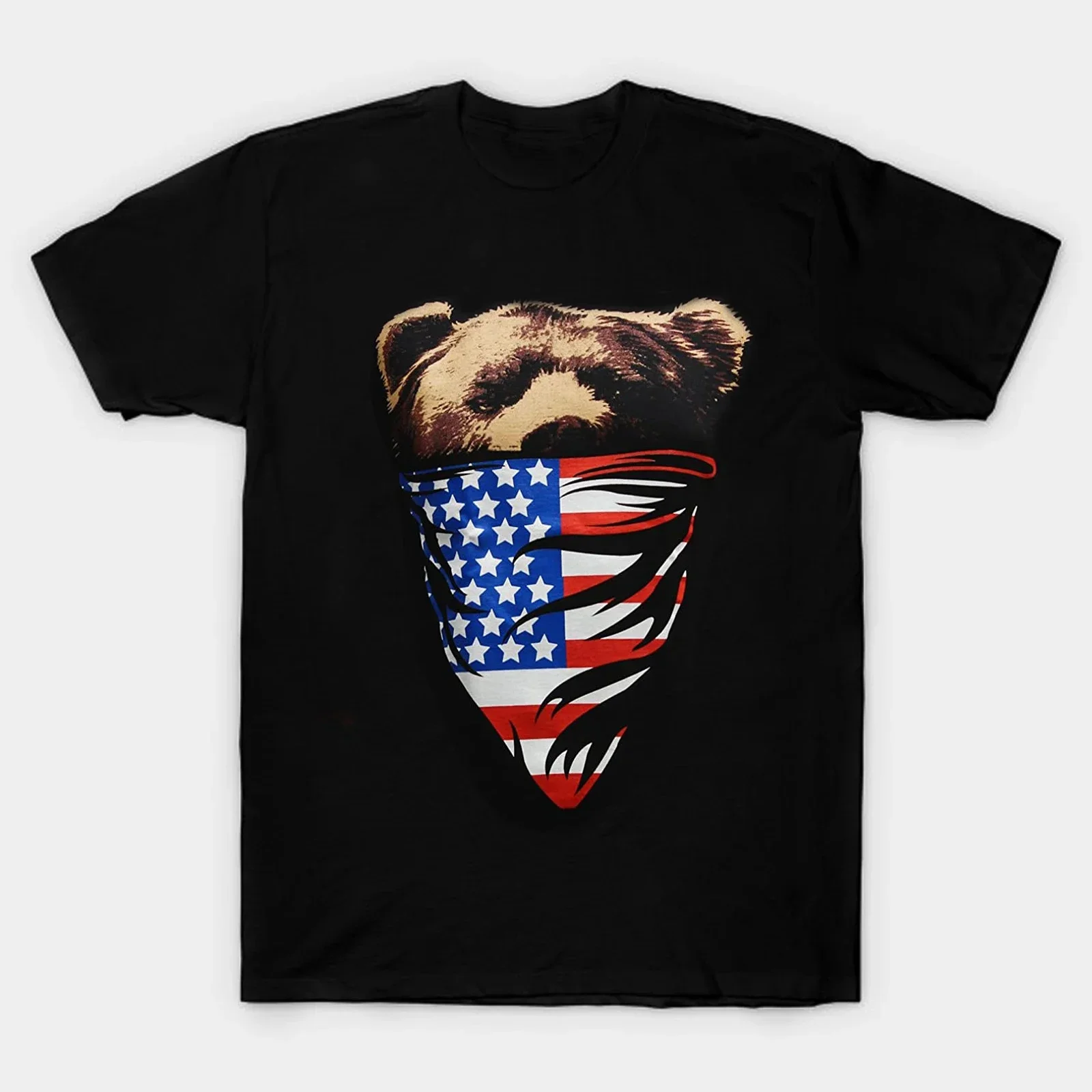 

Fashion Design Stars and Stripes Bandana Bear T-Shirt. Summer Cotton Short Sleeve O-Neck Men's T Shirt New S-3XL