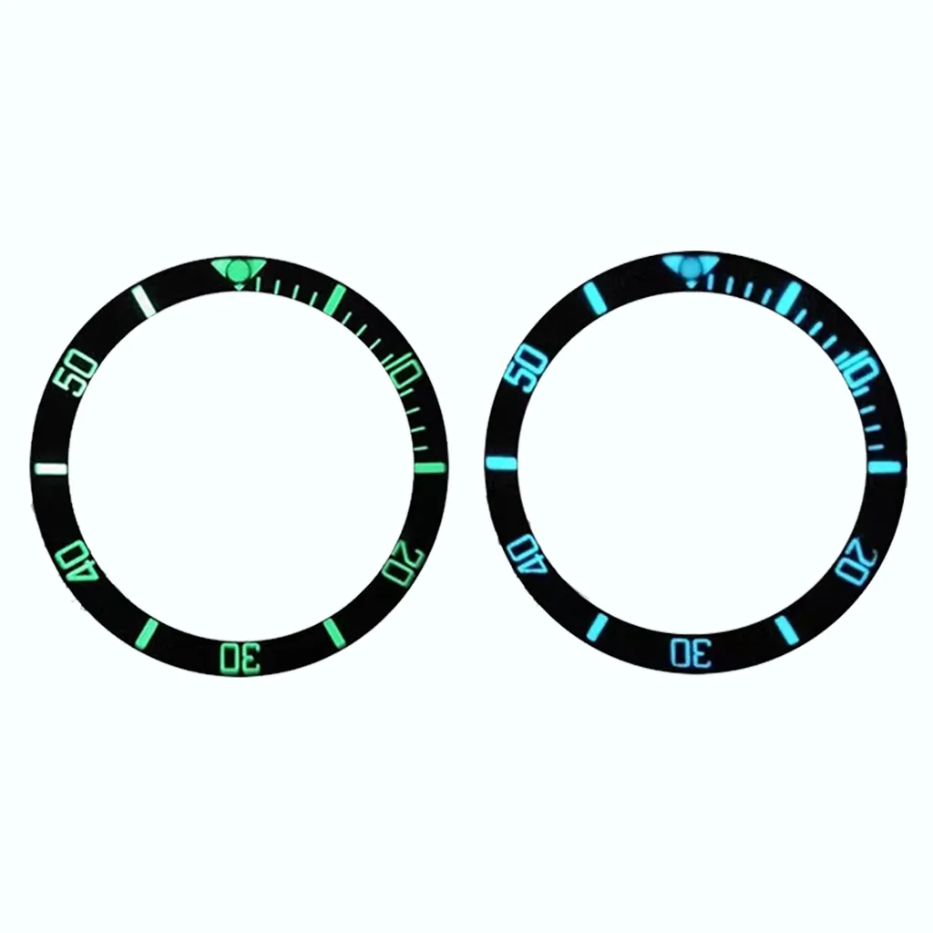 38mm C3 Blue Green Luminous Ceramics Bezel Black Blue Green Sloping Diving Watch Insert Replace Watch Face Bezel Inserts Ring