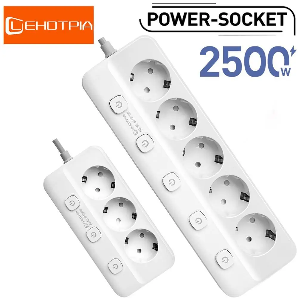 Power Strip EU Plug AC Outlets Multitap Socket Extension Cord Electrical Independent control switch Network Filter Adapter