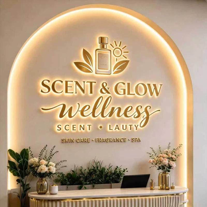 3D-Hintergrundbeleuchtetes Geschäftsschild, individuelles Metallschild für Schönheitssalon, Klinik, LED-Buchstaben, Halo-Beleuchtung, Geschäftslogo-Schild, beleuchtetes Firmenschild