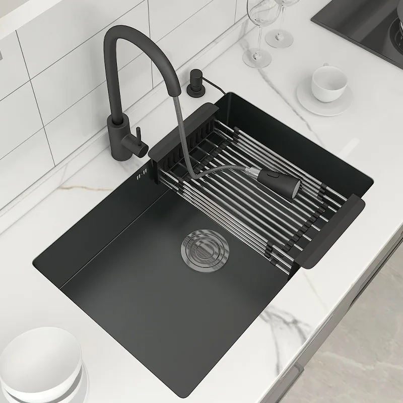 

Black Stainless Steel Undermount Kitchen Sink Single Bowl Deep Square Elevated Basin for Dishwashing and Food Prep Kitchen Sink