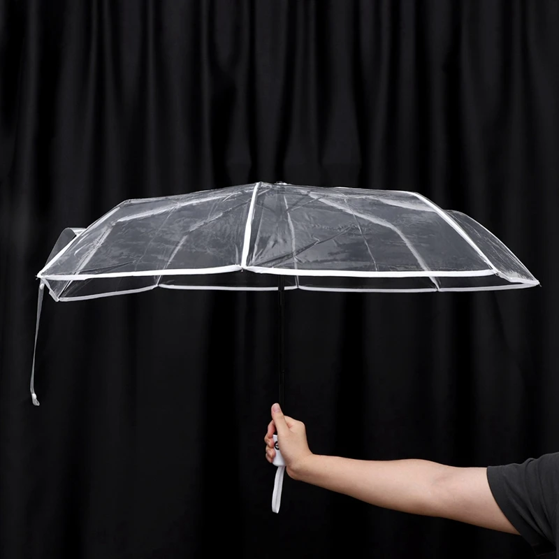 5X Transparent Umbrella Rain Sun Rain Auto Umbrella Compact Folding Windproof Style Clear Umbrella,Transparent & White