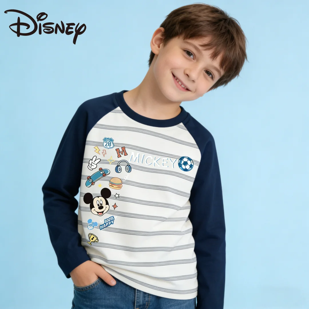 

Disney Kids Round-neck Long-sleeved T-shirt Boys Classical Stripes Comfortable Pullover Children Spring Autumn Soft Sweatshirt