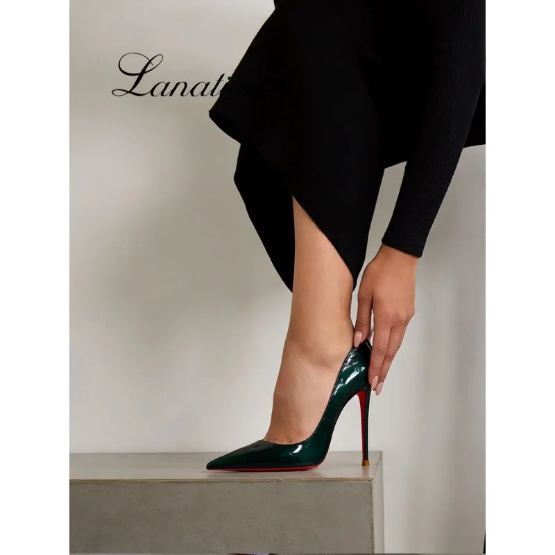 

High end pointed high-heeled shoes with high-end feel,2026 spring new green sexy slim heel super high heels women's single shoes