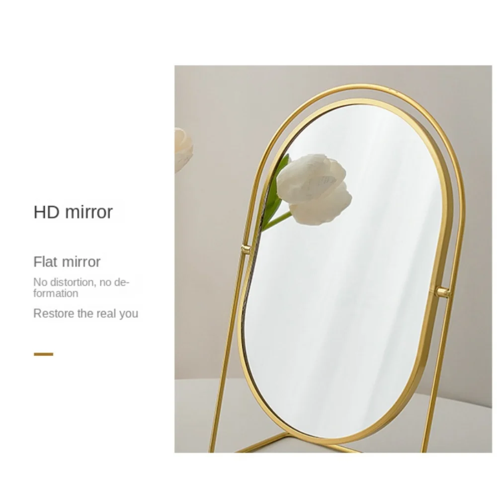 Iron Art Nordic Makeup Mirror 360° Rotatable Oval Desktop Stand Mirror Decoration High Definition Vanity Mirror Makeup Tools