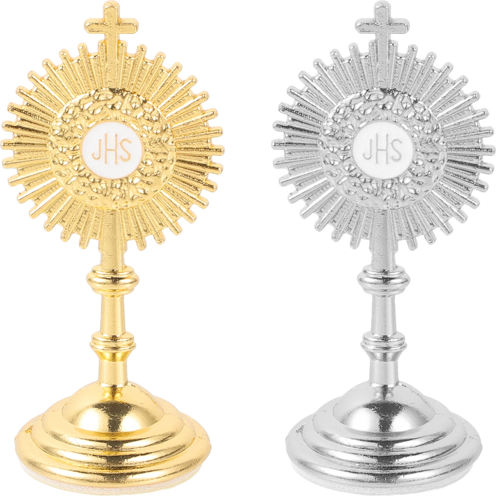 2 Pcs Cross Ornament Office Desk Decor Elements Metal Statue Tabletop Crafts Design The Zinc Alloy Delicate Work Desktop