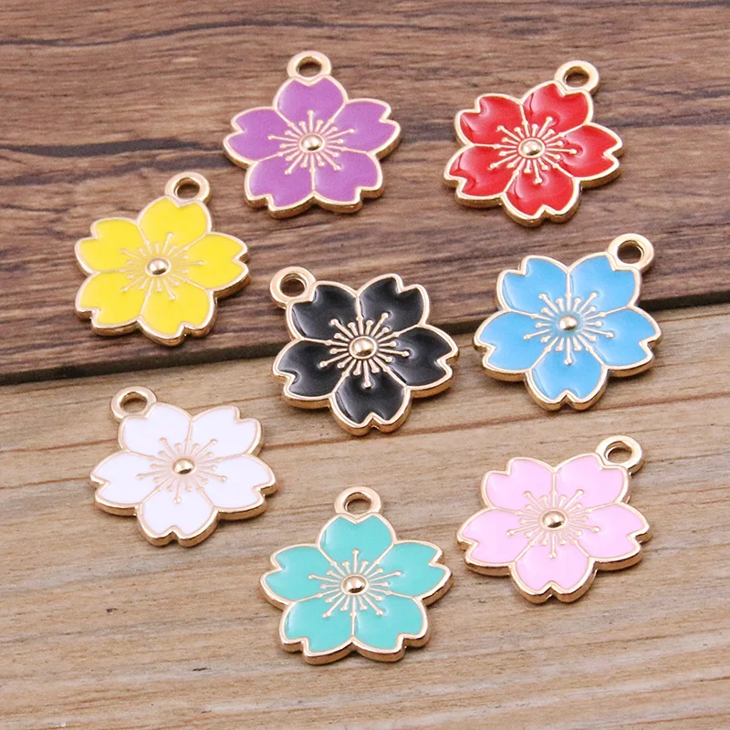 10pcs 18*21mm 8 Farbe Großhandel neue Legierung Metall Tropfen Öl Blumen Charms Pflanze Anhänger für