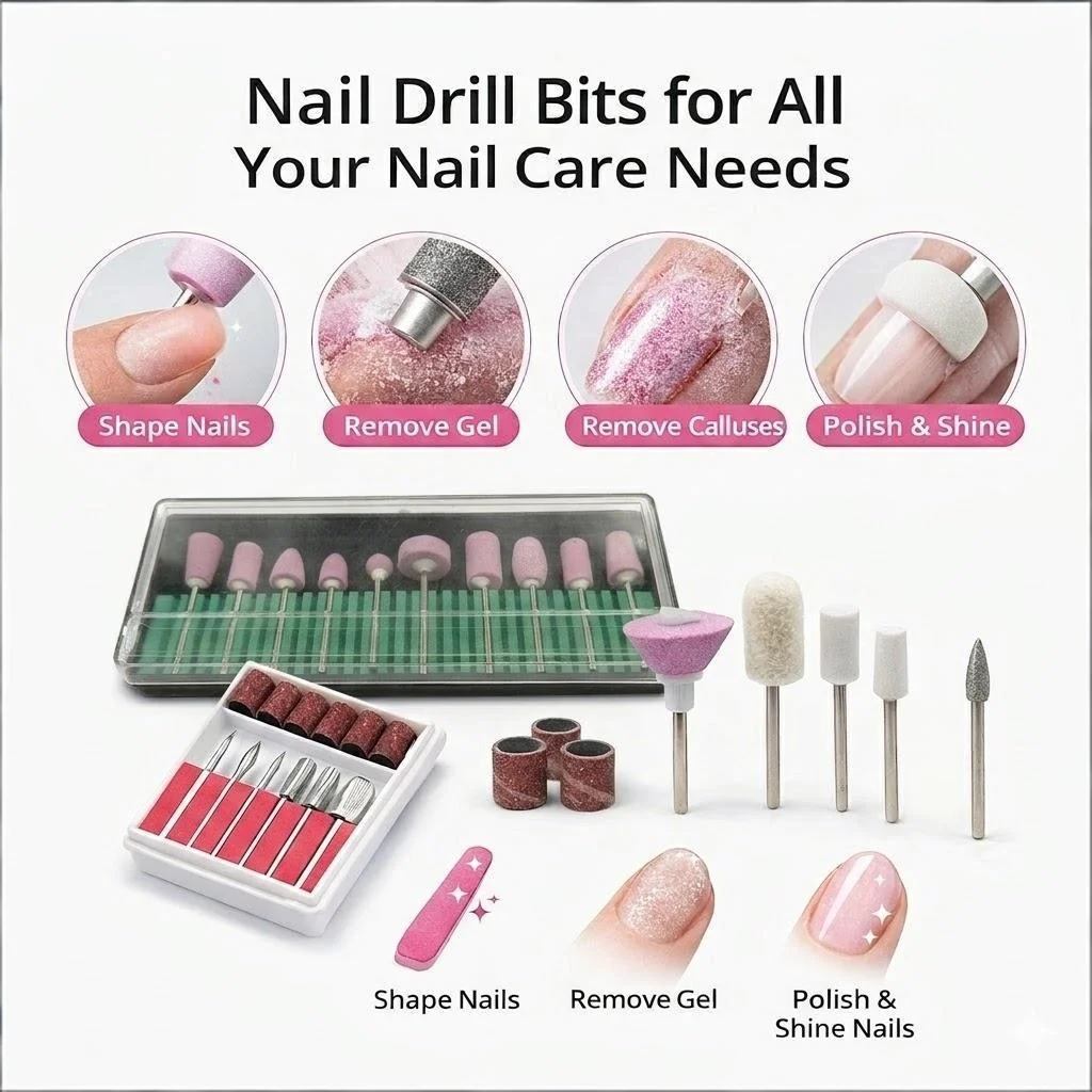 

Mini Nail Drill Bit Set, 2.35mm Shank Abrasive Polishing Mounted Stone, Multi Style Combo for Nail Drill Grinding Polishing
