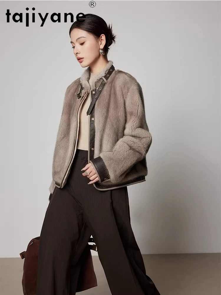 TAJIYANE 천연 벨벳 전체 밍크 퍼 코트 여성용 짧은 스타일리시 퍼 코트 스탠드 칼라 재킷 2025 겨울 여성 의류