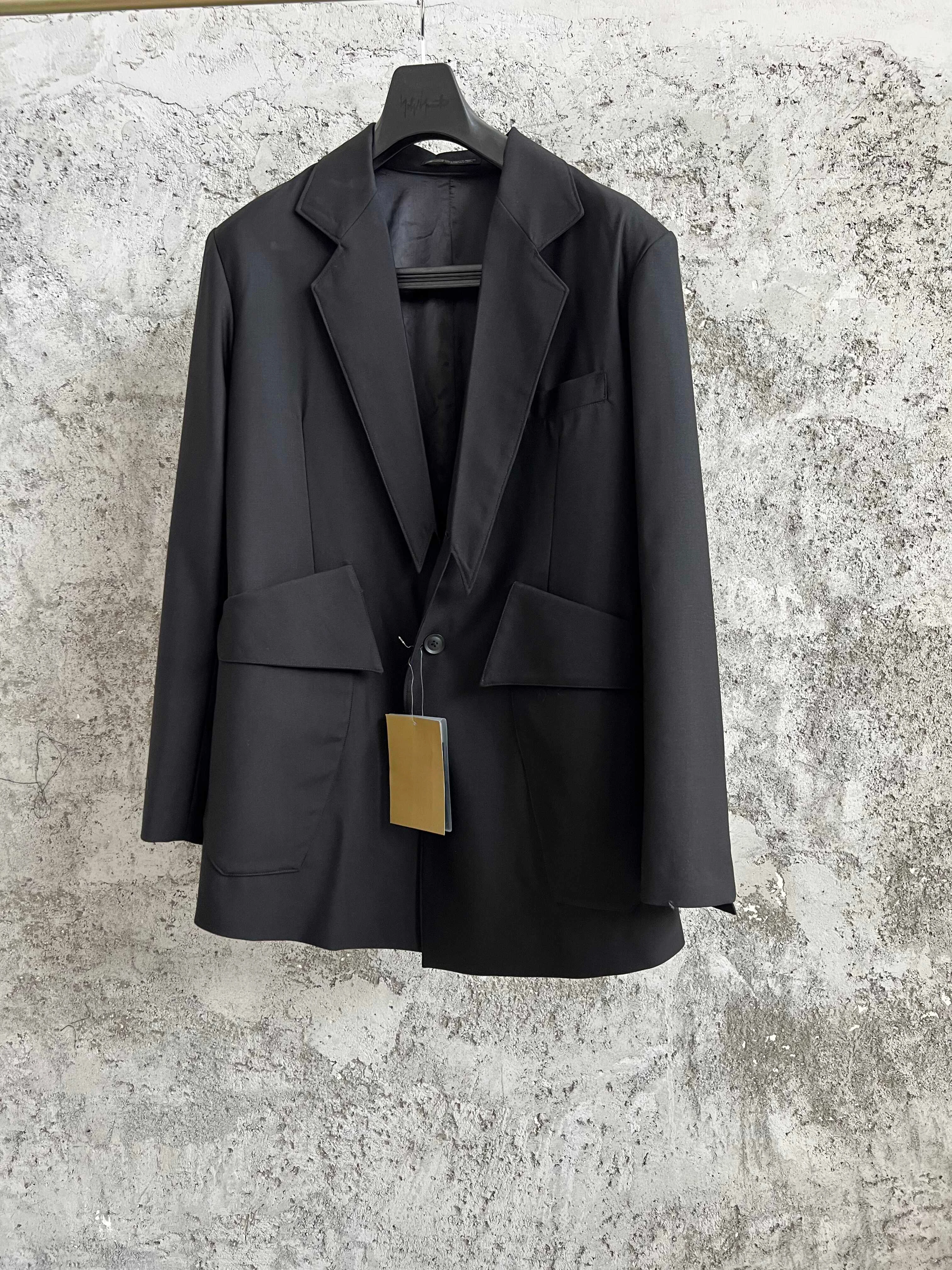 TOP-YAMAMOTO suit collar, solid color, irregular hem design, large pockets, long sleeves