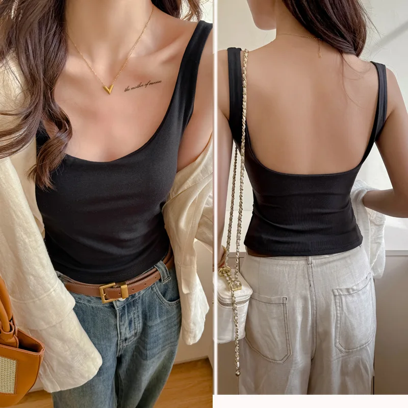 U-shaped Vest with Fixed Chest Cup for Women, Bottoming Straps for Inner Wear and Outer Wear, Slim Fit Top