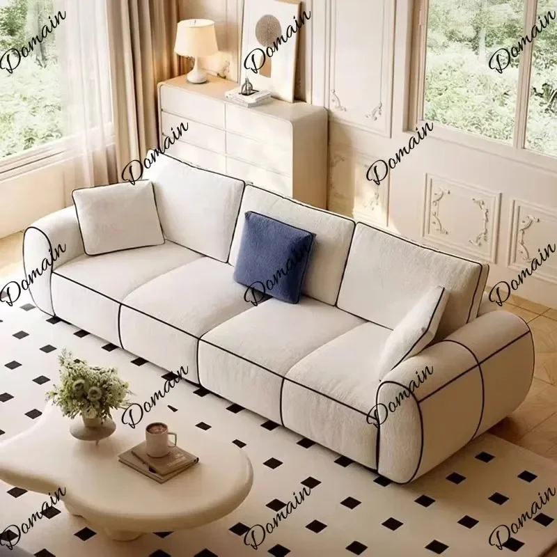 81 N French Cream Chenille Cloud Sofa 3-Seater Designer Straight Sofa for Small Living Room Reception