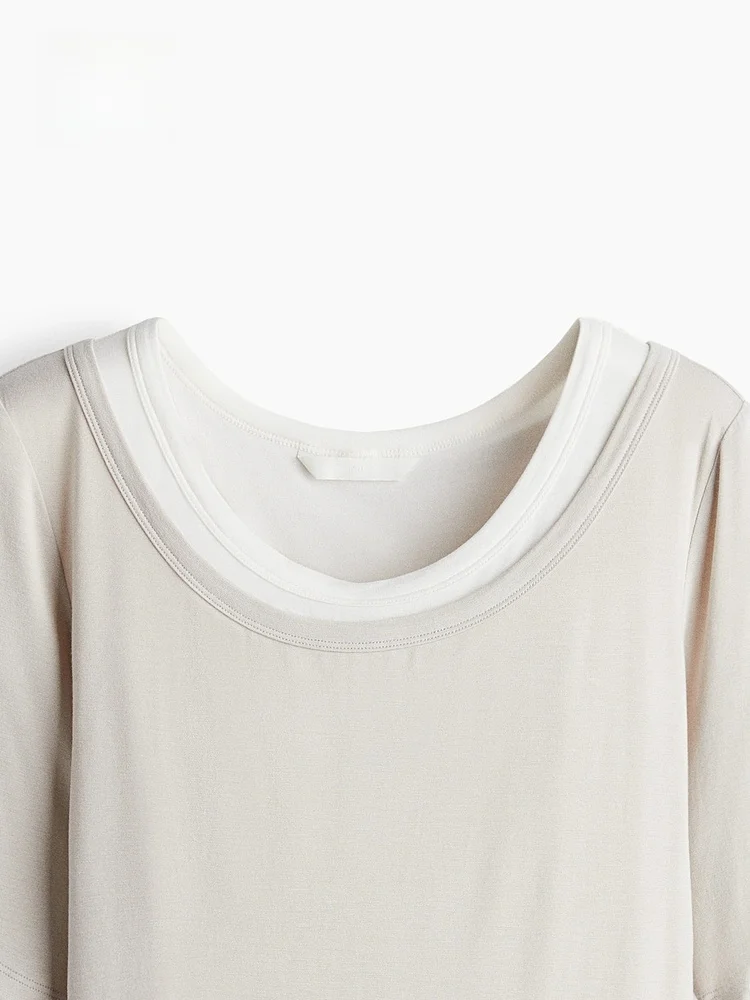 H&M Inverno Donna Faion Casual Multi-strato Top 30632 Or Sve Lunghezza Regolare Miscela Fibra T-shirt Donna Faion