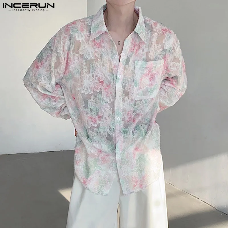 Handsome Well Fitting Tops INCERUN Mens Thin Floral Printed Texture Shirts Casual Street Hot Sale Long Sleeved Blouse S-5XL 2024