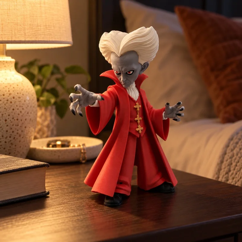 3D Printed Vampire Dracula Figurine Plastic Gothic Cartoon Vampire Statue Halloween Desktop Ornament Home Tabletop Decor