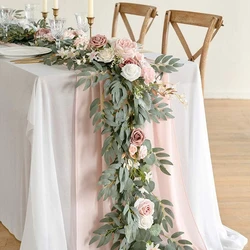 180CM Artificial Table Runner Flowers Champagne Garland Willow Party Wedding Centerpieces for Garden Dinner Bridal Shower Decor