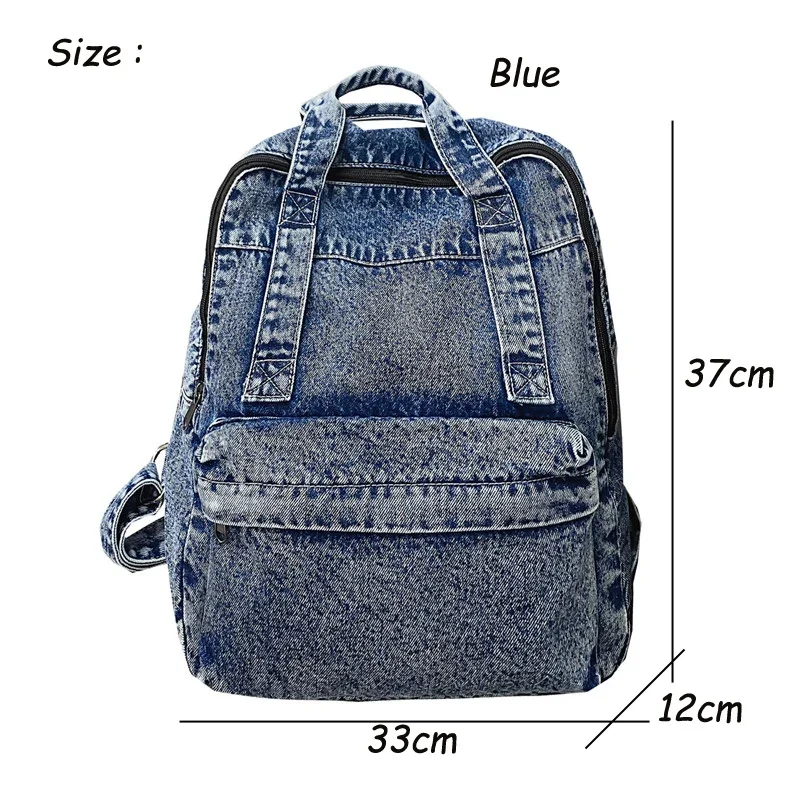 Denim Backpack for Women and Men Casual Large Capacity Laptop Bagpack College Student School Bags Book Fashion Blue Travel Bolsa