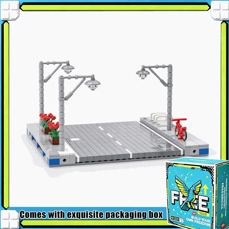 780PCS Straight Road Modular City Street Baseplate With Lamp Post Building Model Blocks DIY Assembly Creative Display Toy Gift