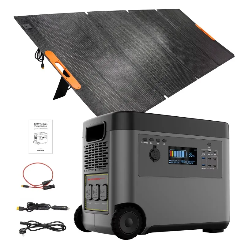 2500W LiFePO4 Solar Power Station, Portable UPS Energy Supply, Emergency Backup Device for Outdoor Camping and Vehicle Use