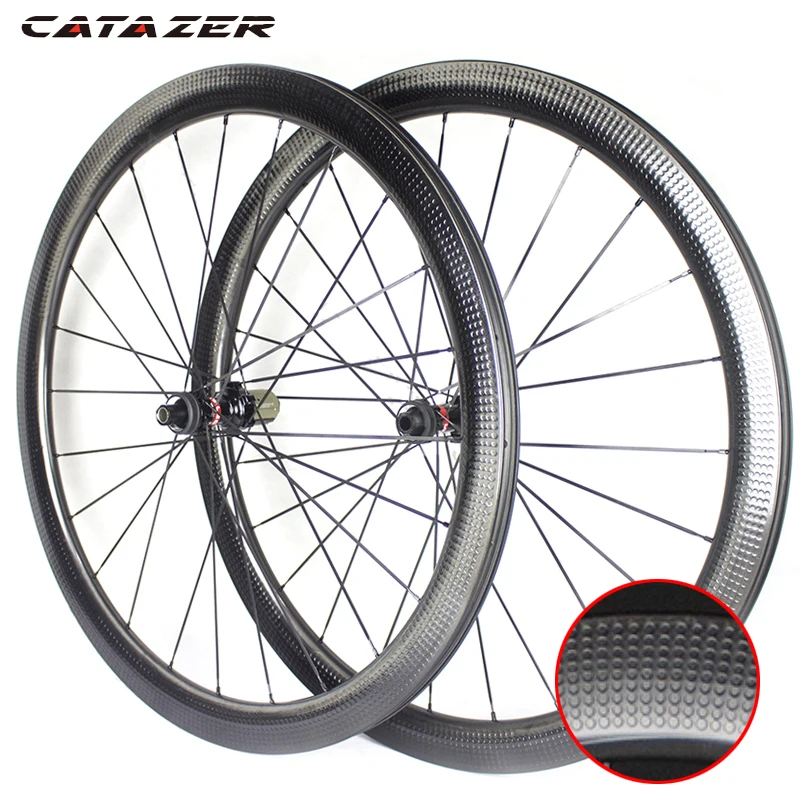 

700C 45x25mm Tubeless/Tubular Dimpled Carbon Road Disc Brake Wheelset Gravel Wheelset Cyclocross Wheels CX Wheel Ratchet Hub